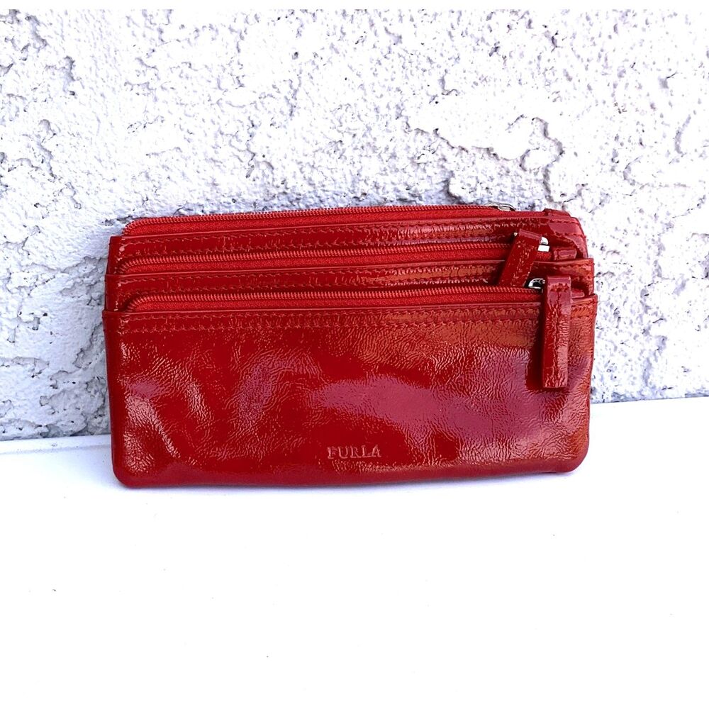 NWOT Furla Red Patent Leather Zip Around Wallet Excellent Condition
